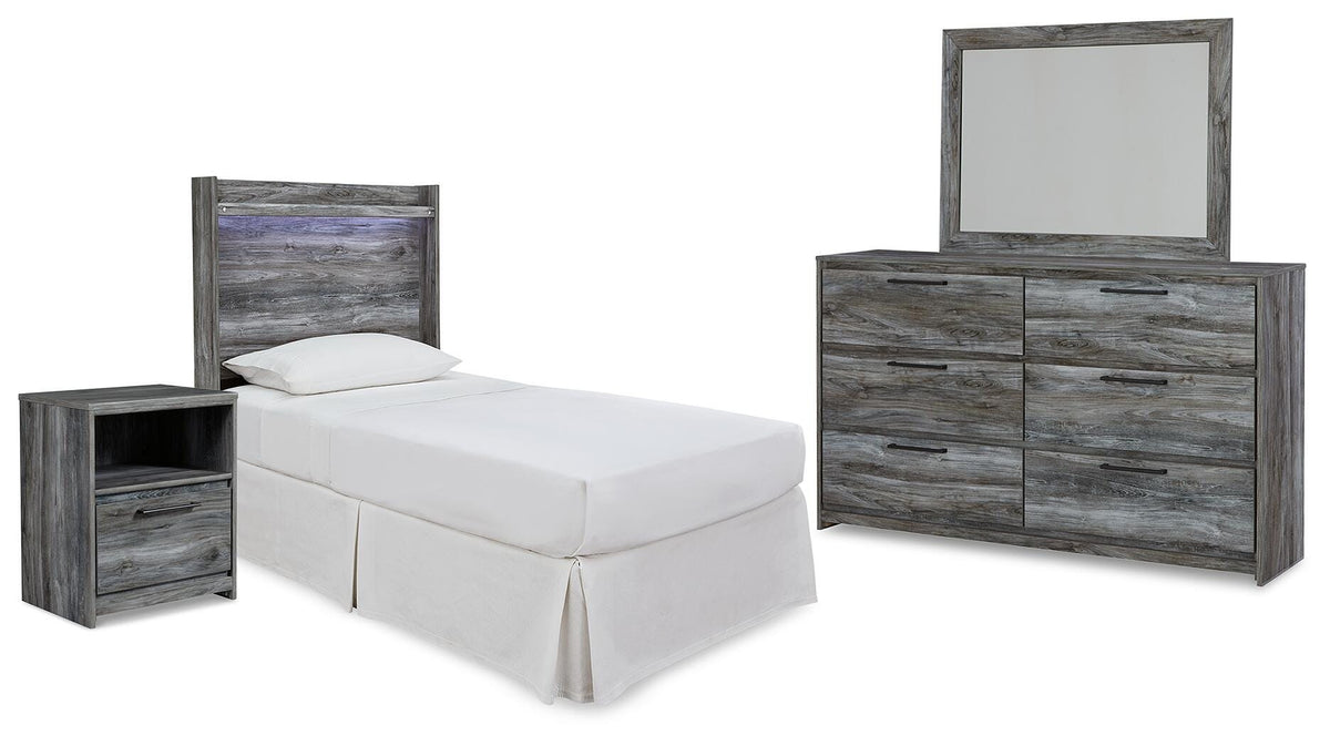 B221 Panel Headboard Set - Twin, Mirrored Dresser and Nightstand