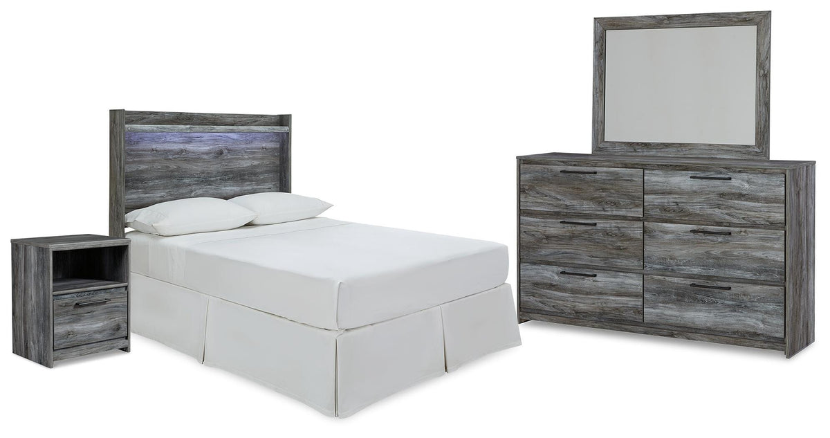B221 Panel Headboard Set - Full, Mirrored Dresser and Nightstand