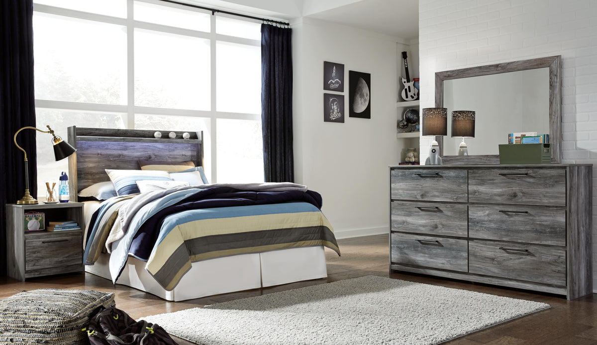B221 Panel Headboard Set - Full, Mirrored Dresser and Nightstand