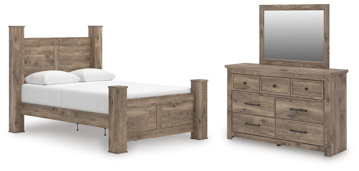 Rusticott Poster Bed Set - Queen, Mirrored Dresser