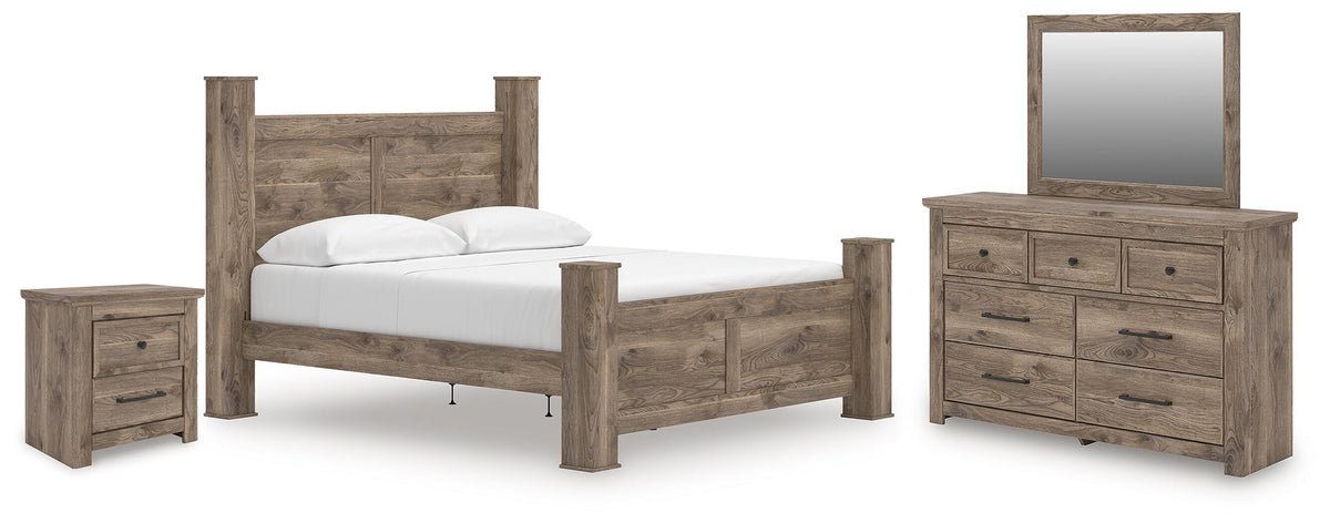Rusticott Poster Bed Set - King, Dresser, Mirror and Nightstand