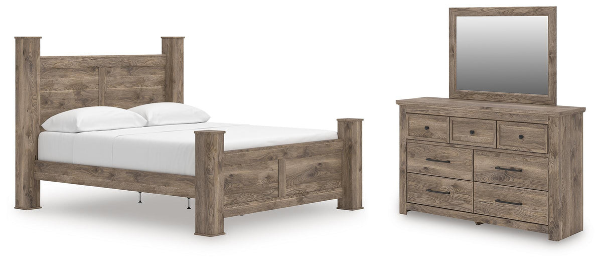Rusticott Poster Bed Set - King, Dresser and Mirror