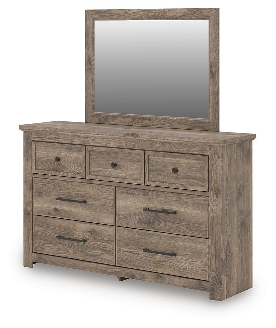 Rusticott Queen Poster Bed, Dresser, Mirror and Nightstand
