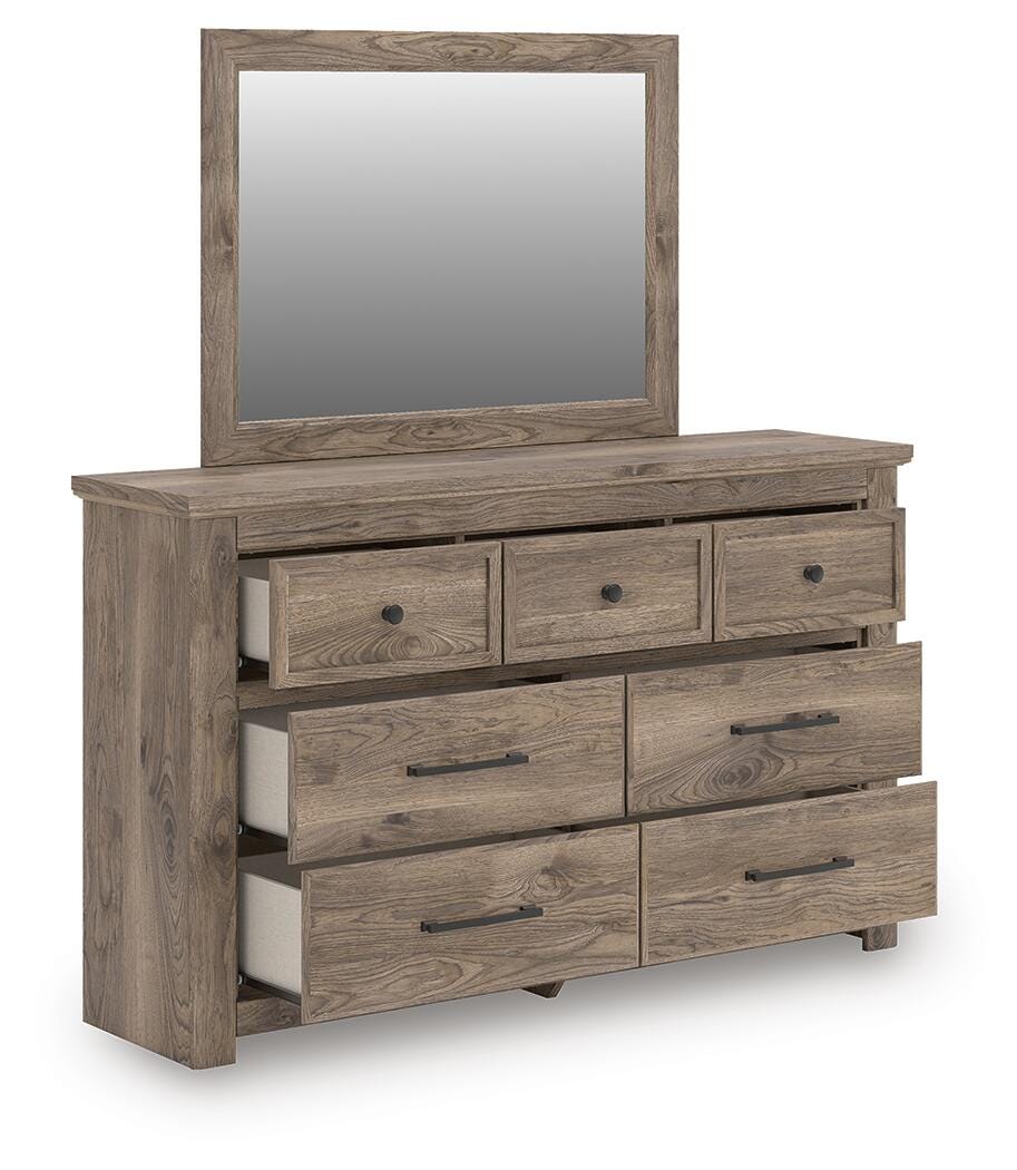 Rusticott Queen Poster Bed, Dresser, Mirror and Nightstand