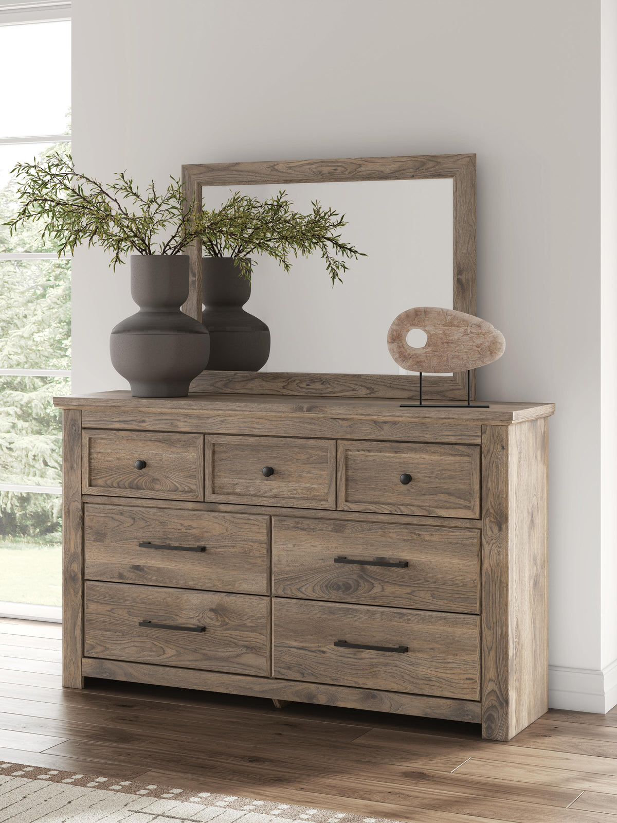 Rusticott Poster Bed Set - King, Dresser and Mirror