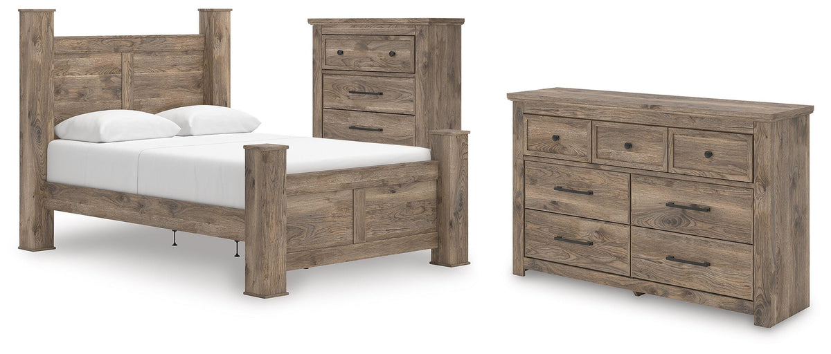 Rusticott Poster Bed Set - Queen, Dresser and Chest