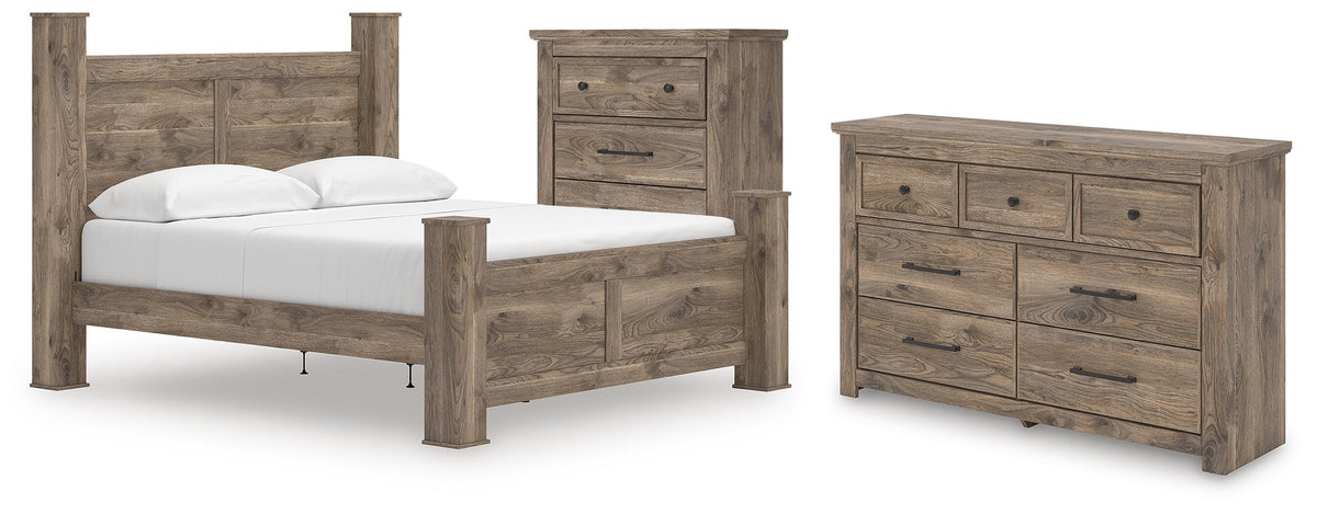 Rusticott Poster Bed Set - King, Dresser and Chest