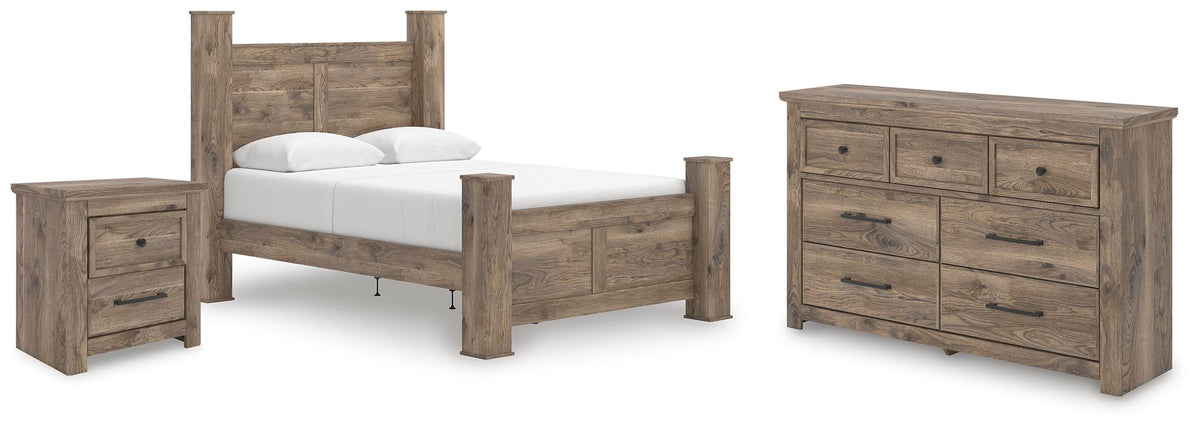 Rusticott Poster Bed Set - Queen, Dresser and Nightstand