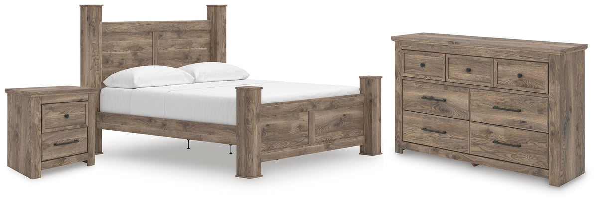 Rusticott Poster Bed Set - King, Dresser and Nightstand