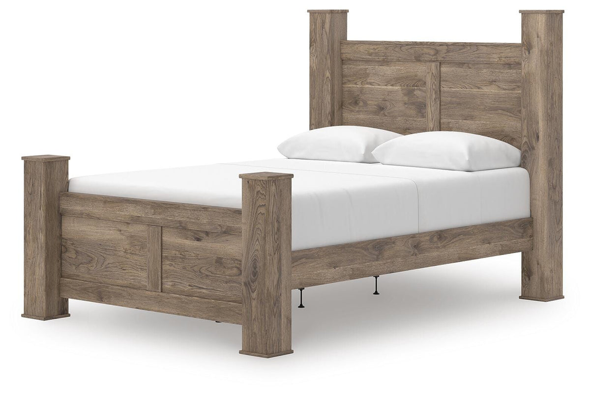 Rusticott Queen Poster Bed, Dresser, Mirror and Nightstand