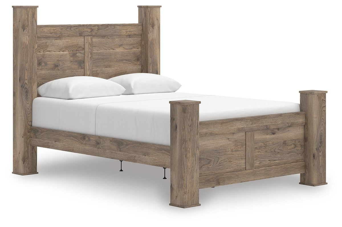 Rusticott Queen Poster Bed, Dresser, Mirror and Nightstand