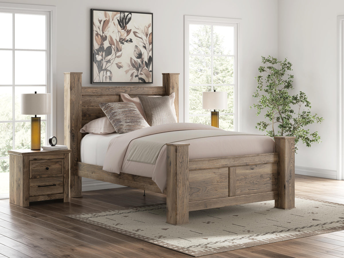 Rusticott Queen Poster Bed, Dresser, Mirror and Nightstand