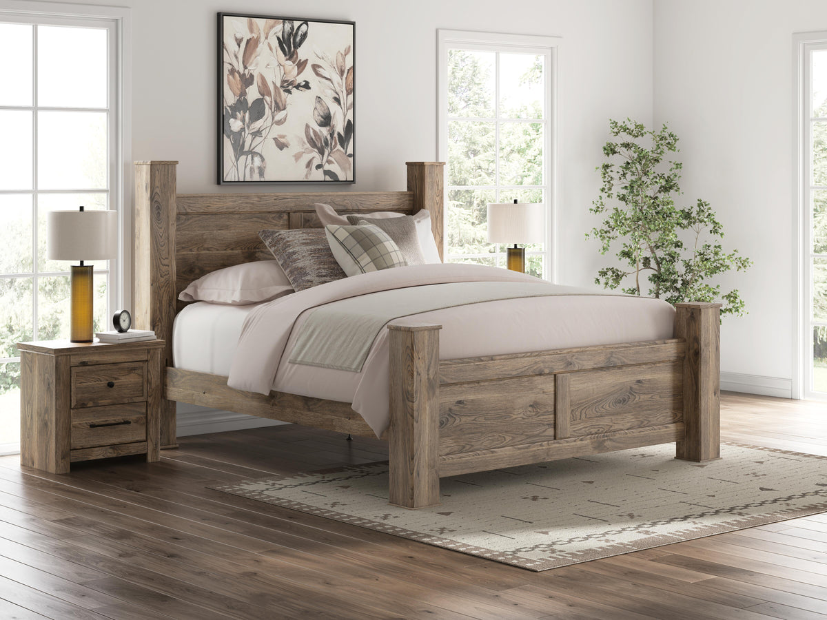 Rusticott King Poster Bed, Dresser, Mirror and Nightstand