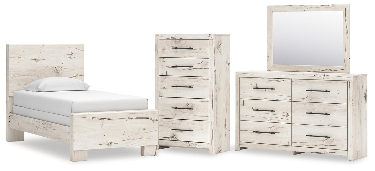Lawroy Panel Bed Set - Twin, Dresser, Mirror and Chest