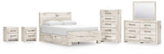 Lawroy Queen Panel Bed with Storage, Dresser, Mirror, Chest and 2 Nightstands