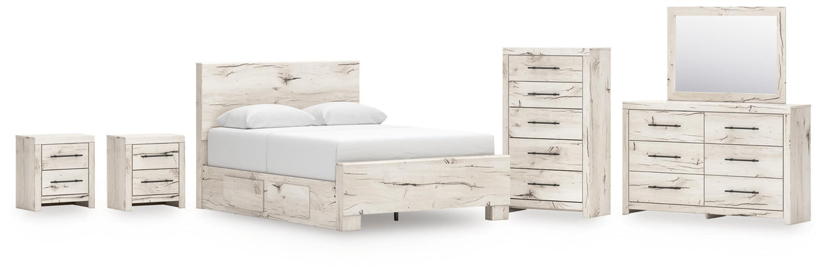 Lawroy Queen Panel Bed with Storage, Dresser, Mirror, Chest and 2 Nightstands