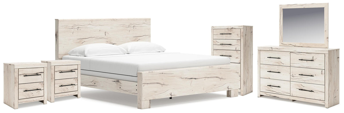 Lawroy Panel Bed Set - King, Dresser, Mirror, Chest and 2 Nightstands
