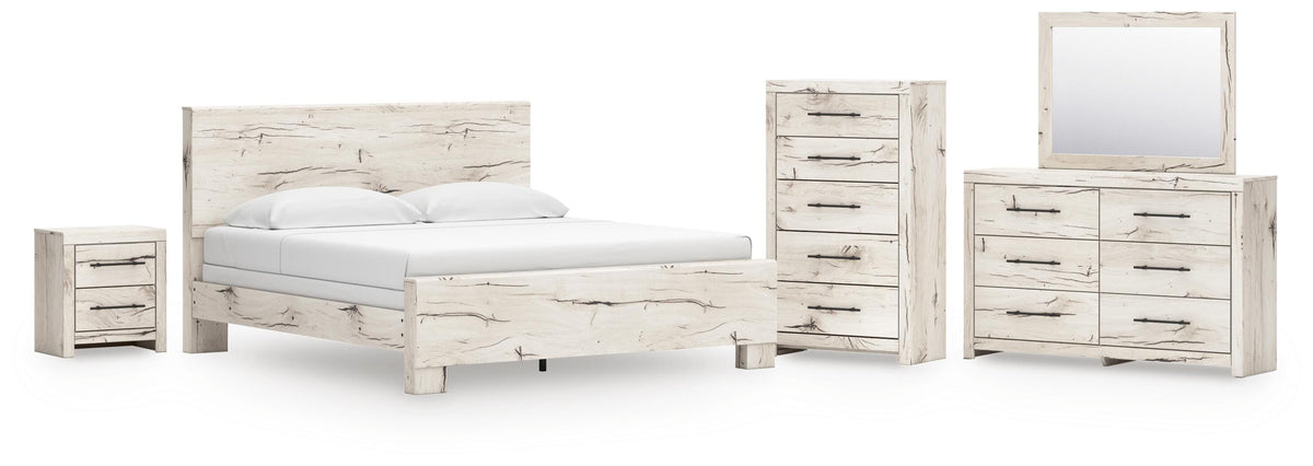 Lawroy Panel Bed Set - King, Dresser, Mirror, Chest and Nightstand