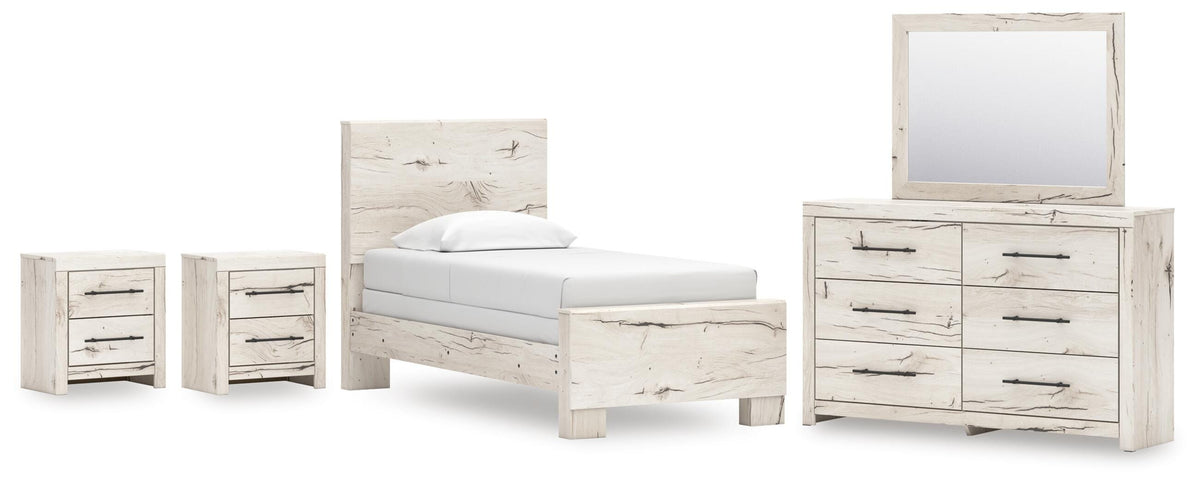 Lawroy Panel Bed Set - Twin, Dresser, Mirror and 2 Nightstands