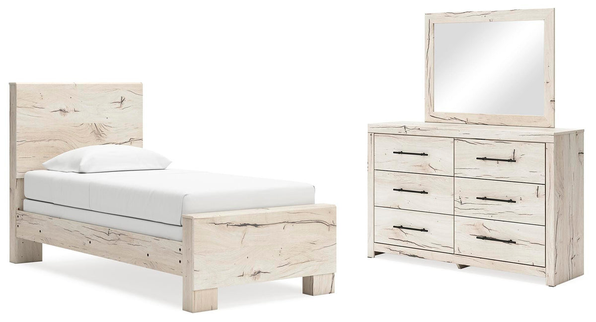 Lawroy Panel Bed Set - Twin, Dresser and Mirror