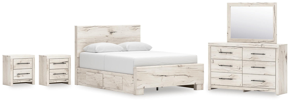Lawroy Queen Panel Bed with Storage, Dresser, Mirror and 2 Nightstands