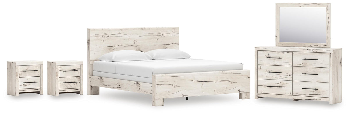 Lawroy Panel Bed Set - King, Dresser, Mirror and 2 Nightstands