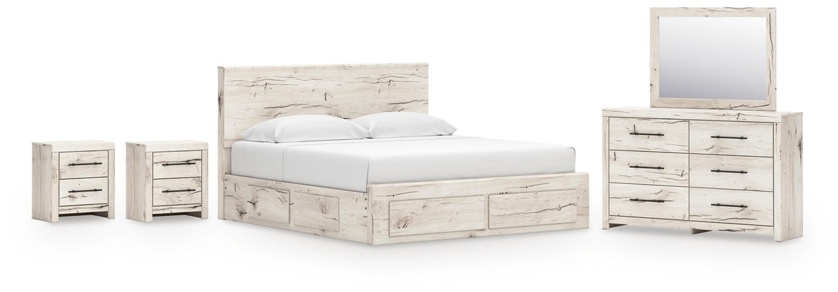 Lawroy King Panel Storage Bed, Dresser, Mirror and 2 Nightstands