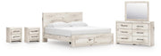 Lawroy King Panel Storage Bed, Dresser, Mirror and 2 Nightstands