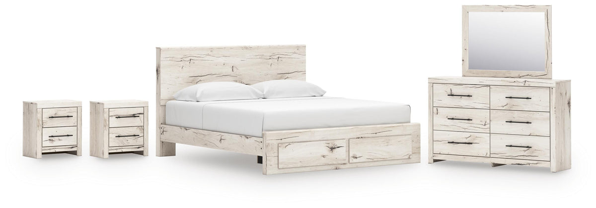 Lawroy King Panel Storage Bed, Dresser, Mirror and 2 Nightstands