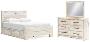 Lawroy Queen Panel Bed with Storage, Dresser and Mirror