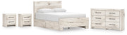 Lawroy Queen Panel Bed with Storage, Dresser and 2 Nightstands
