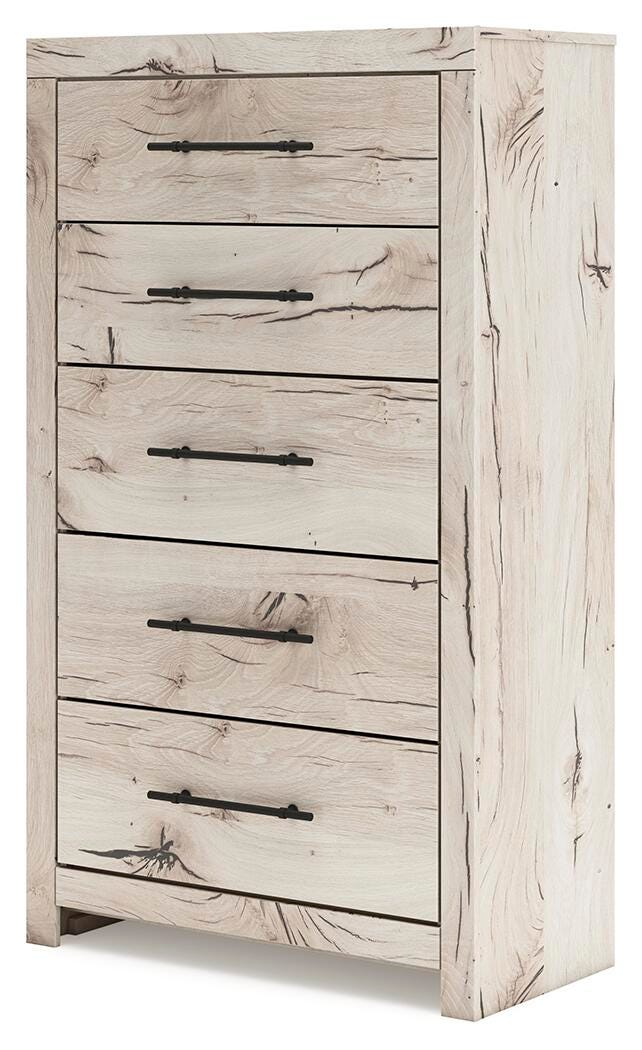 Lawroy King Panel Bed with Storage, Dresser, Mirror and Chest