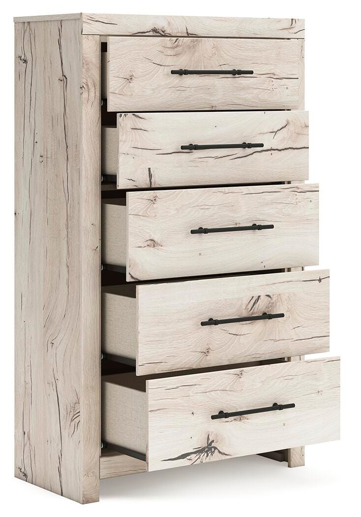 Lawroy King Panel Bed with Storage, Dresser, Mirror and Chest
