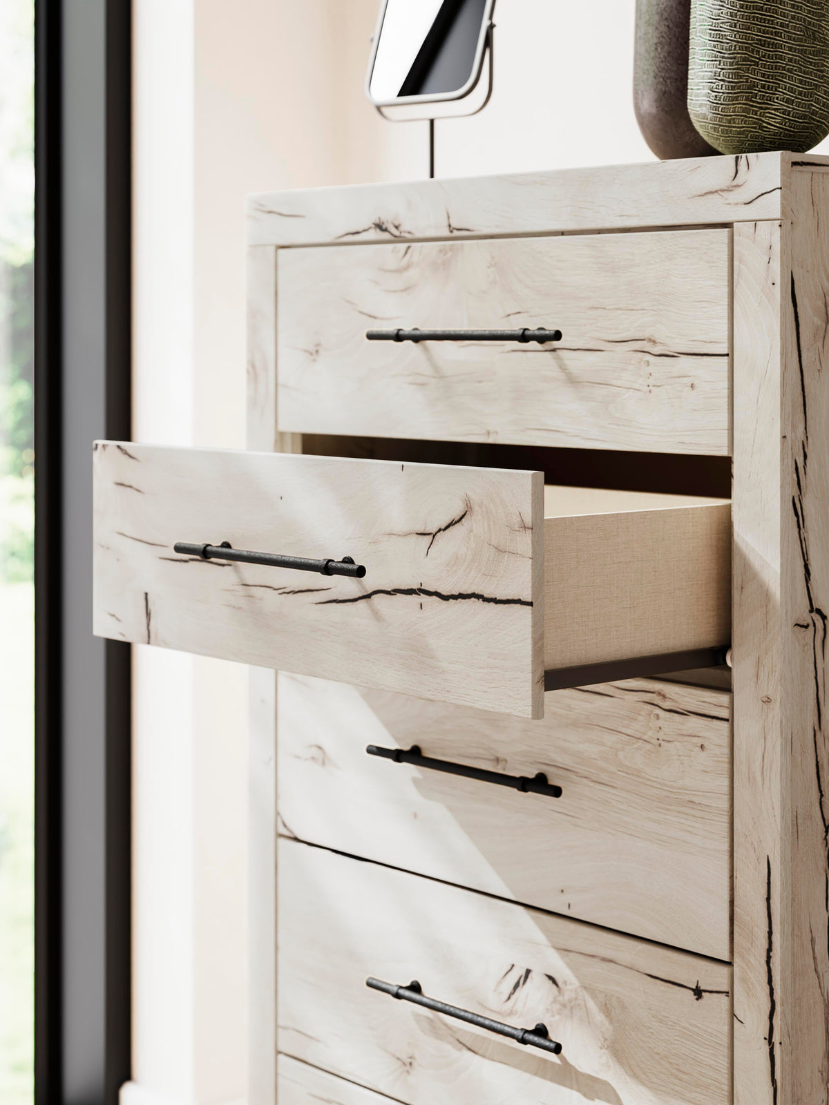 Lawroy King Panel Storage Bed, Dresser, Mirror, Chest and 2 Nightstands
