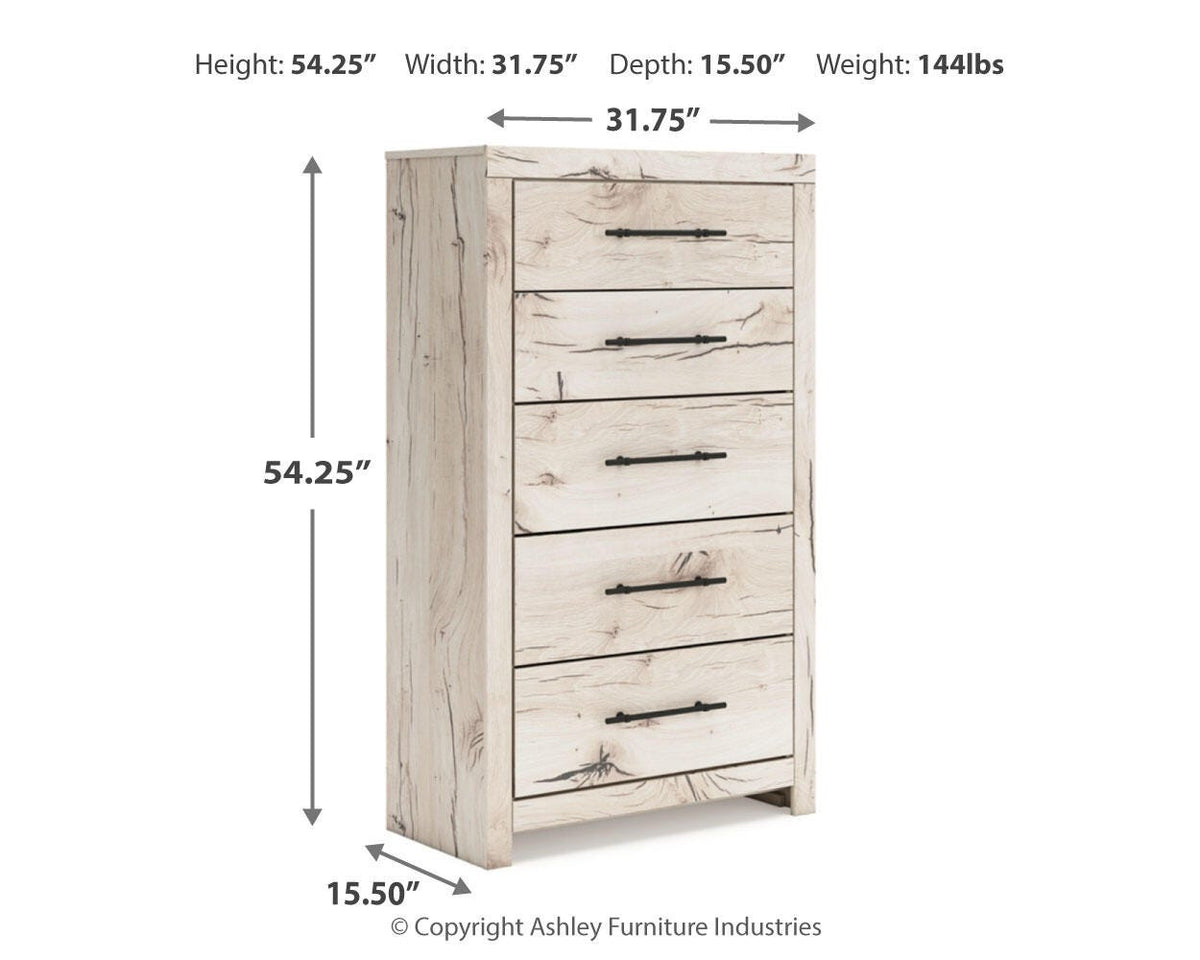 Lawroy King Panel Bed with Storage, Dresser, Mirror and Chest