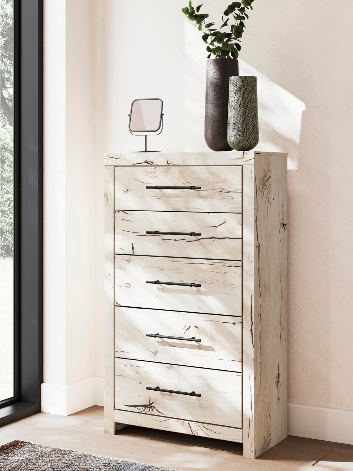 Lawroy King Panel Bed with Storage, Dresser, Mirror, Chest and 2 Nightstands