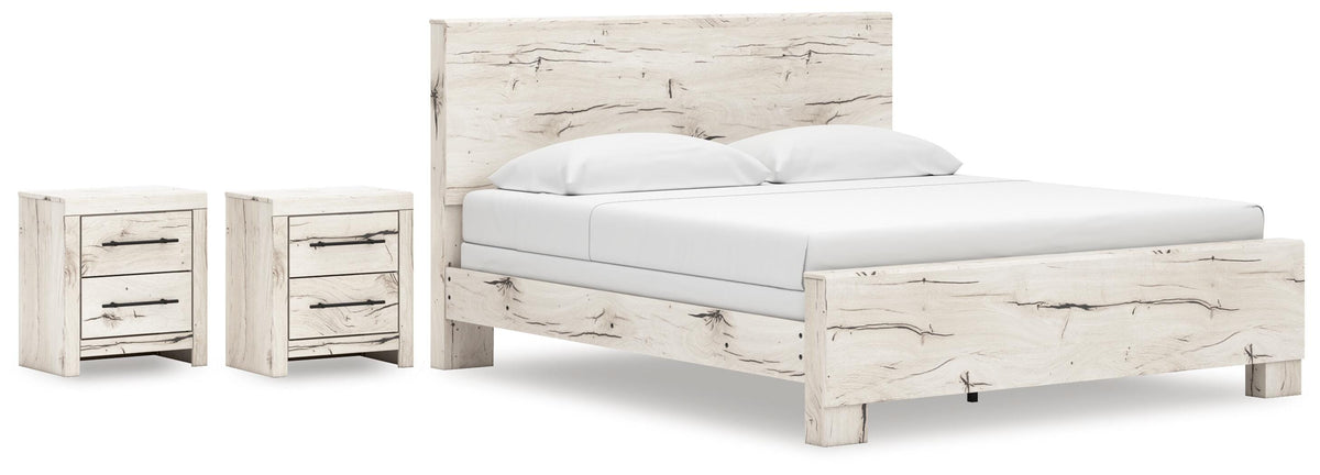 Lawroy Panel Bed Set - King, 2 Nightstands