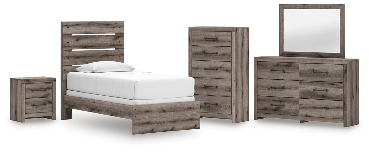 Graystorm Panel Bed Set - Twin, Dresser, Mirror, Chest and Nightstand