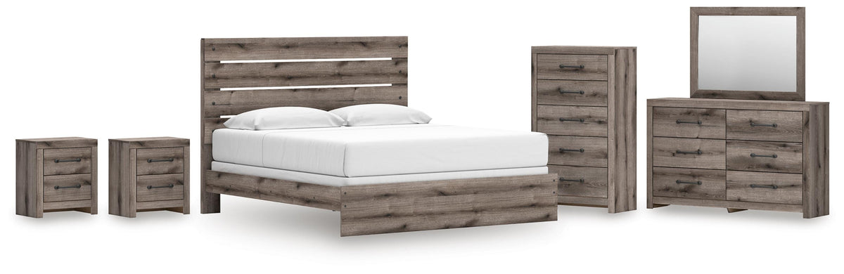 Graystorm Panel Bed Set - King, Dresser, Mirror, Chest and 2 Nightstands