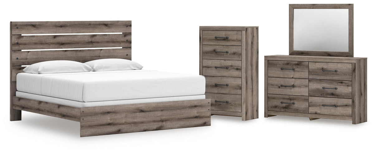 Graystorm Panel Bed Set - King, Dresser, Mirror and Chest