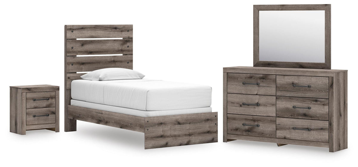 Graystorm Panel Bed Set - Twin, Dresser, Mirror and Nightstand