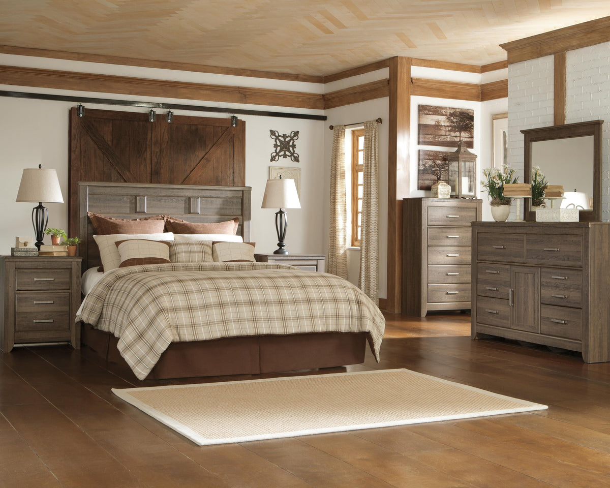 B251 Panel Headboard Set - Queen, Mirrored Dresser and Chest