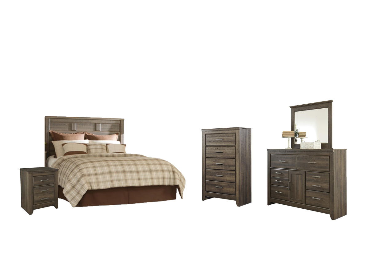 B251 Panel Headboard Set - Queen, Mirrored Dresser, Chest and Nightstand