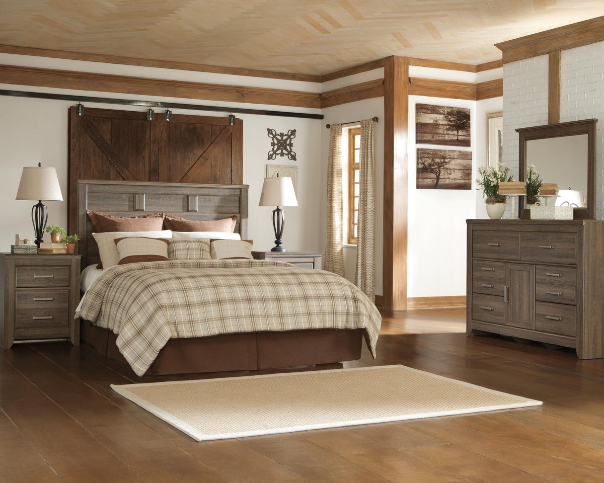 B251 Panel Headboard Set - Queen, Mirrored Dresser and 2 Nightstands