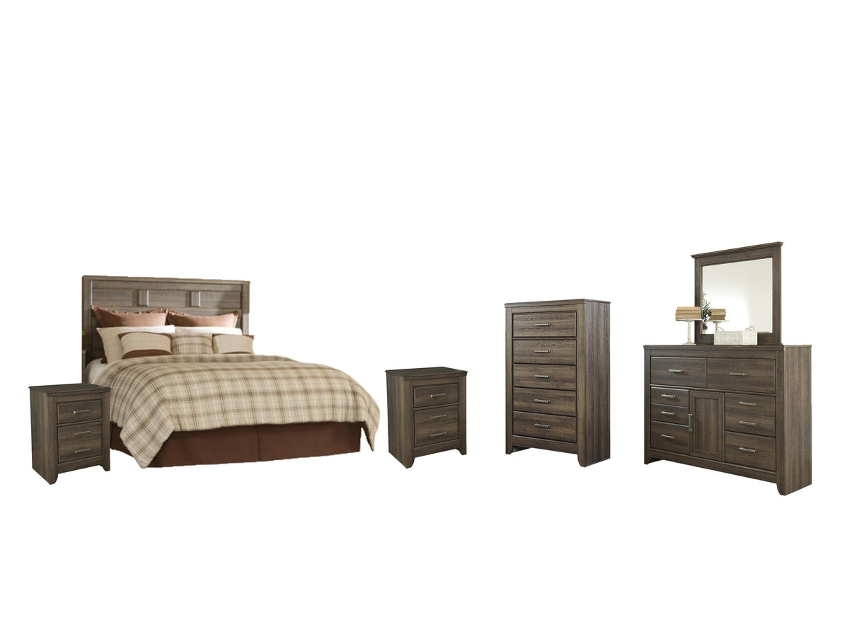 B251 Panel Headboard Set - Queen, Mirrored Dresser, Chest and 2 Nightstands