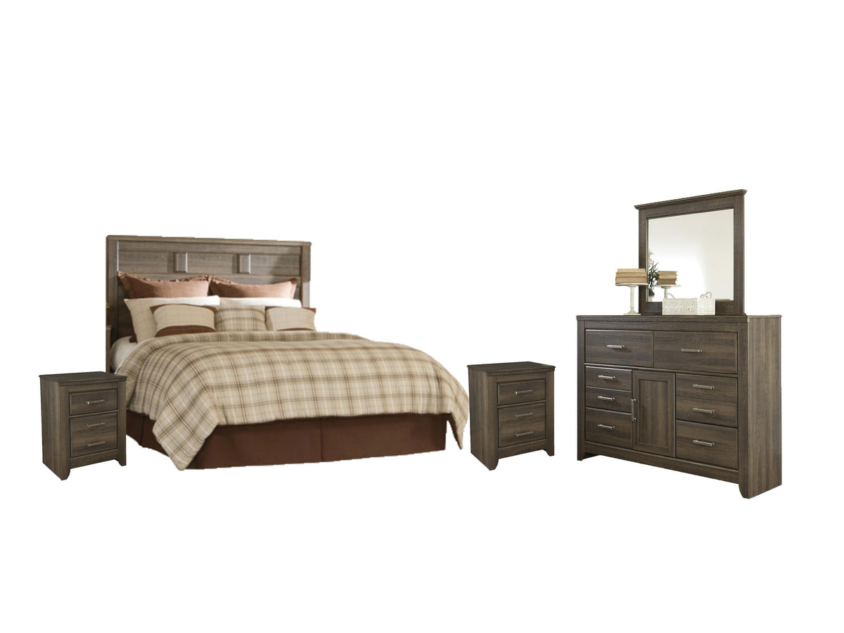 B251 Panel Headboard Set - Queen, Mirrored Dresser and 2 Nightstands