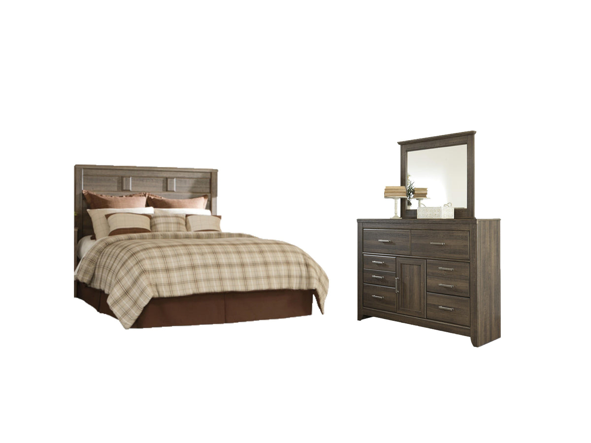 B251 Panel Headboard Set - Queen, Mirrored Dresser