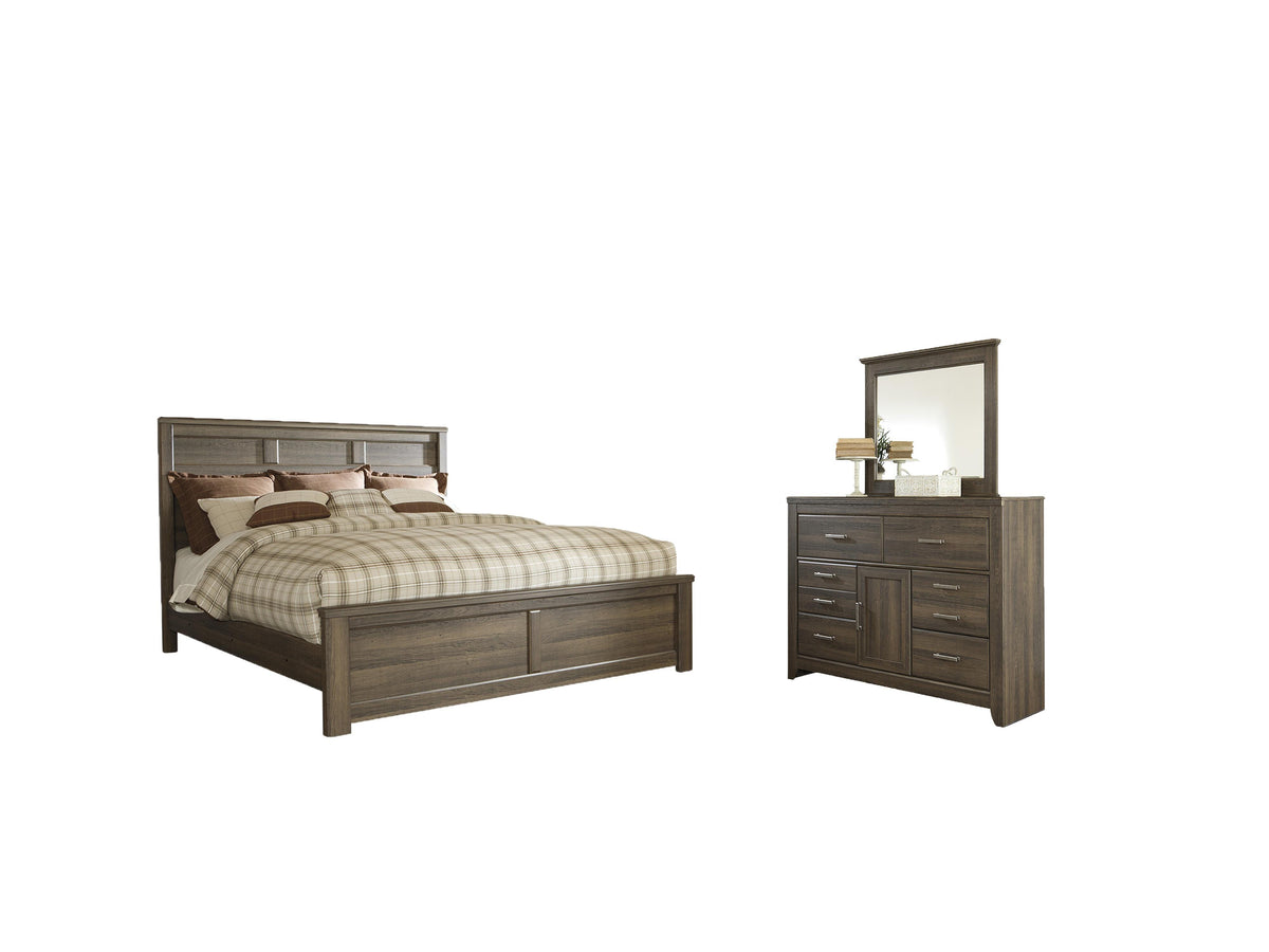 Juararo Panel Bed Set - California King, Mirrored Dresser