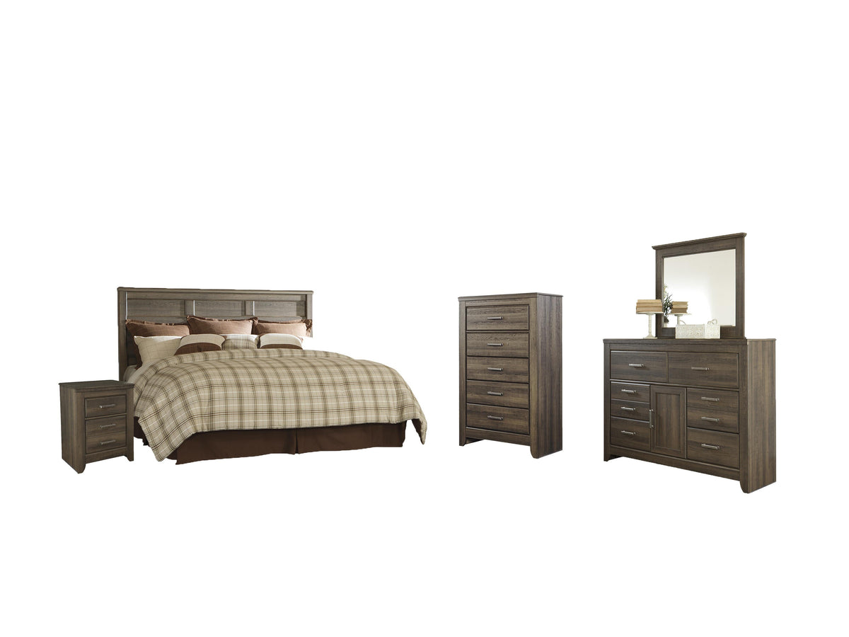 B251 Panel Headboard Set - King/California King, Mirrored Dresser, Chest and Nightstand