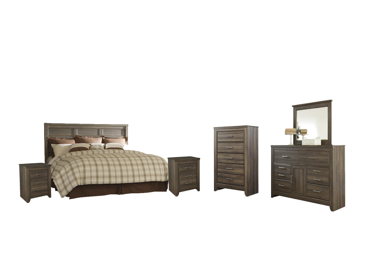 B251 Panel Headboard Set - King/California King, Mirrored Dresser, Chest and 2 Nightstands